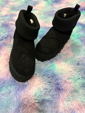 UGG Black Quilted Logo Ankle Booties